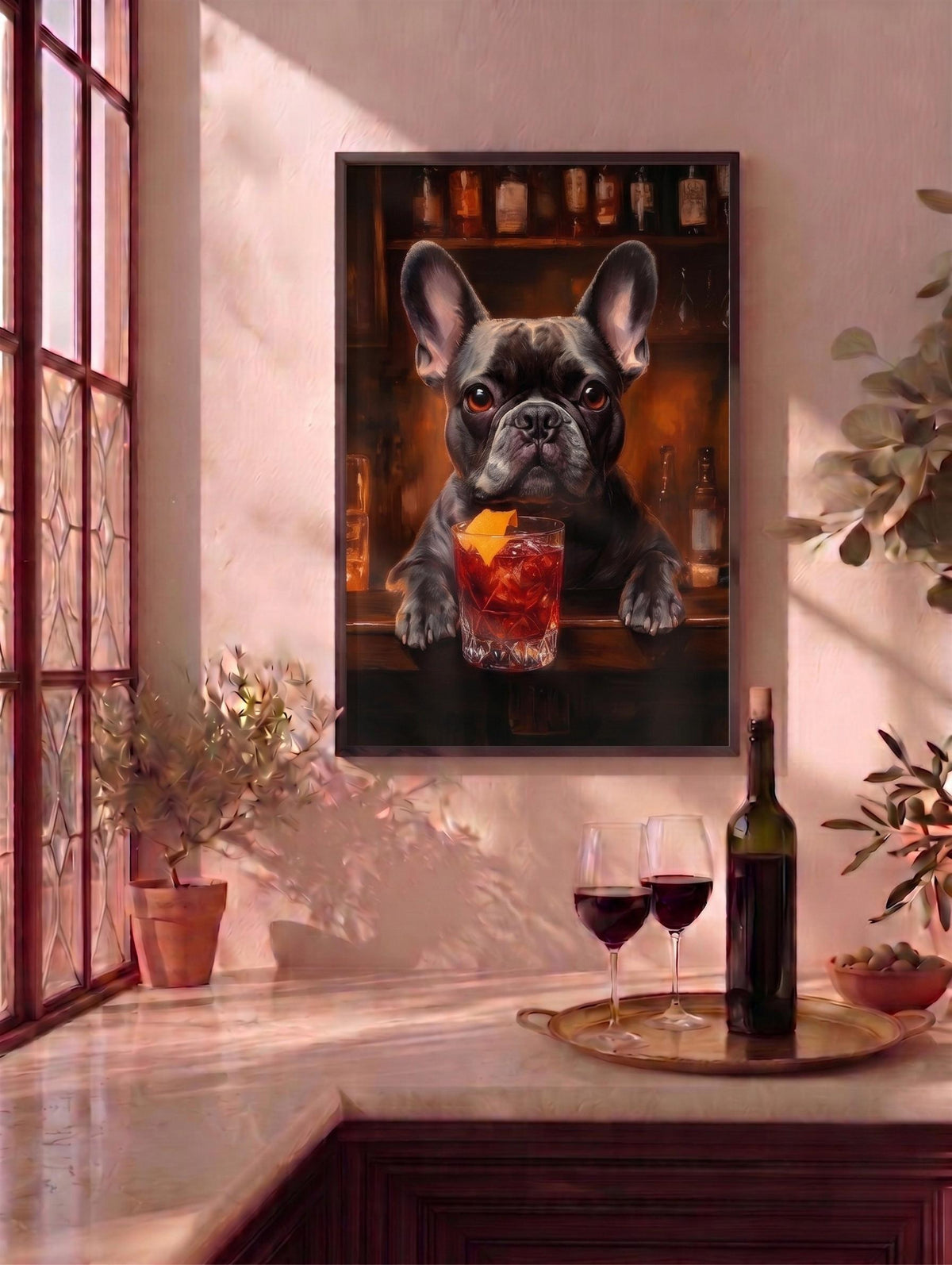 French Bulldog Negroni Cocktail Framed Canvas Art — view 10 of 17