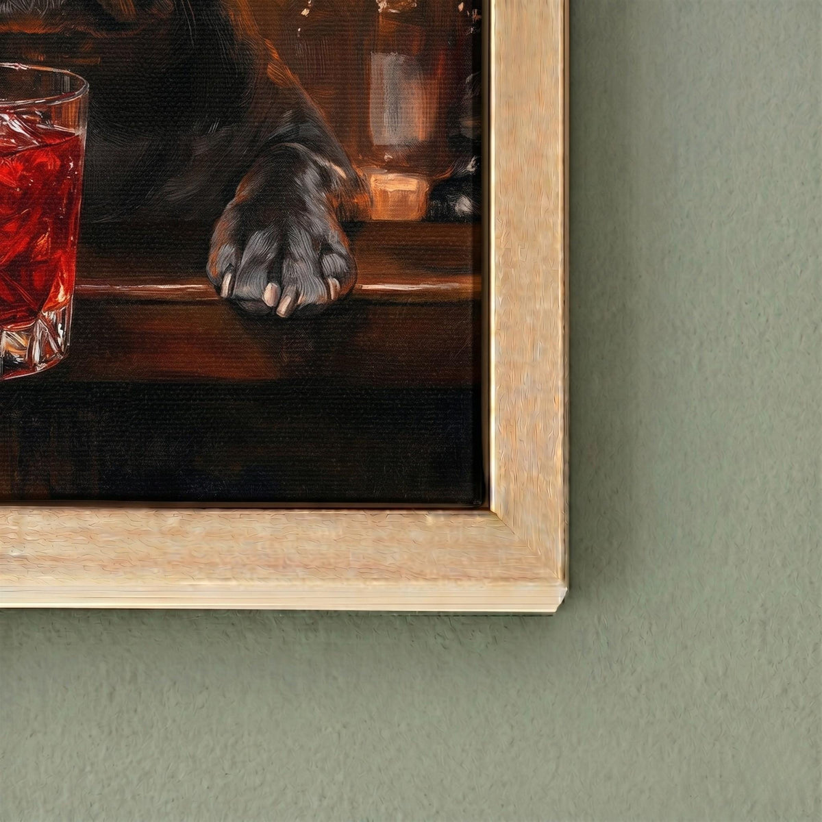 French Bulldog wall art framed canvas print in a natural wood frame