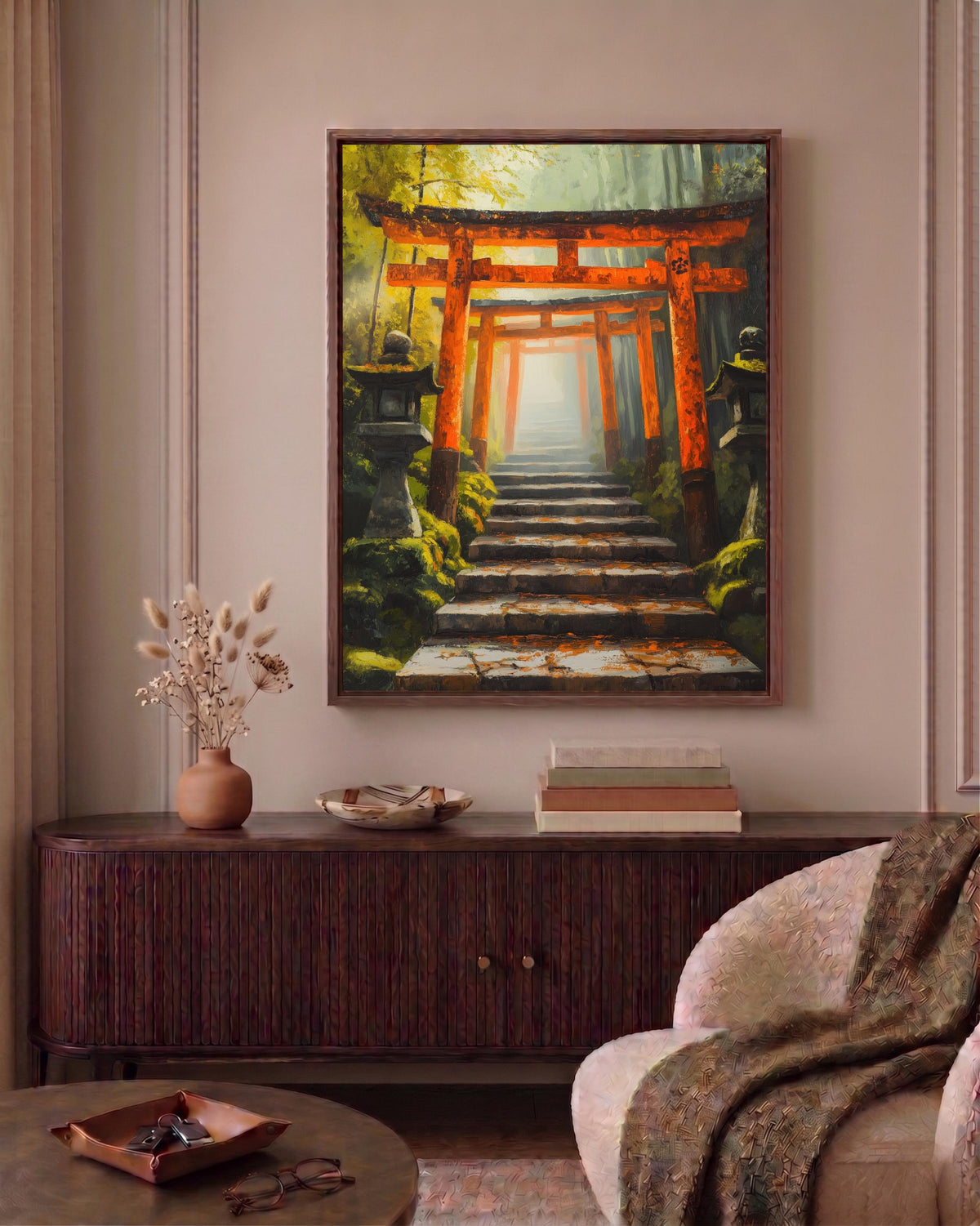 Oil-painting style vermilion shrine gates in Kyoto, made to order framed canvas