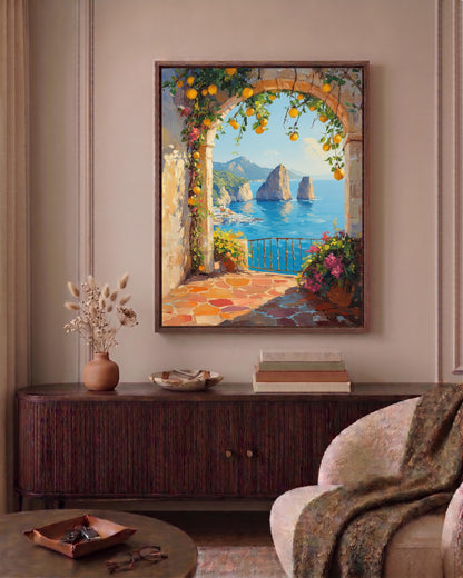Oil-painting style Faraglioni rocks made to order on cotton canvas