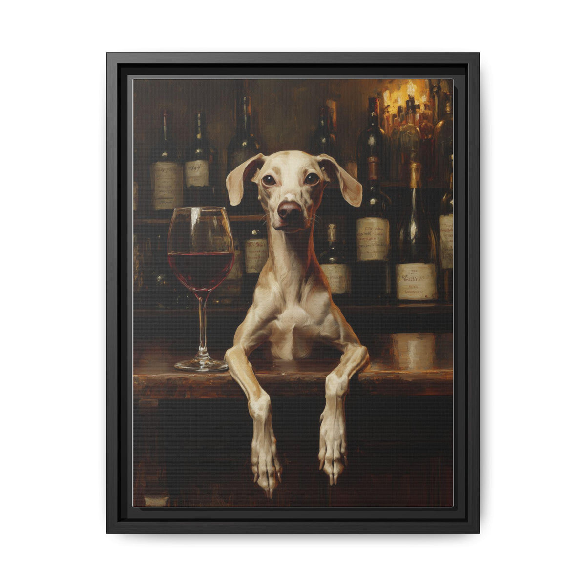 Italian Greyhound wall art framed canvas print in a black wood frame