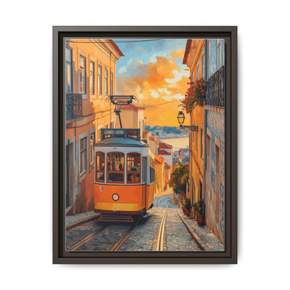 Lisbon wall art framed canvas print in an espresso wood frame