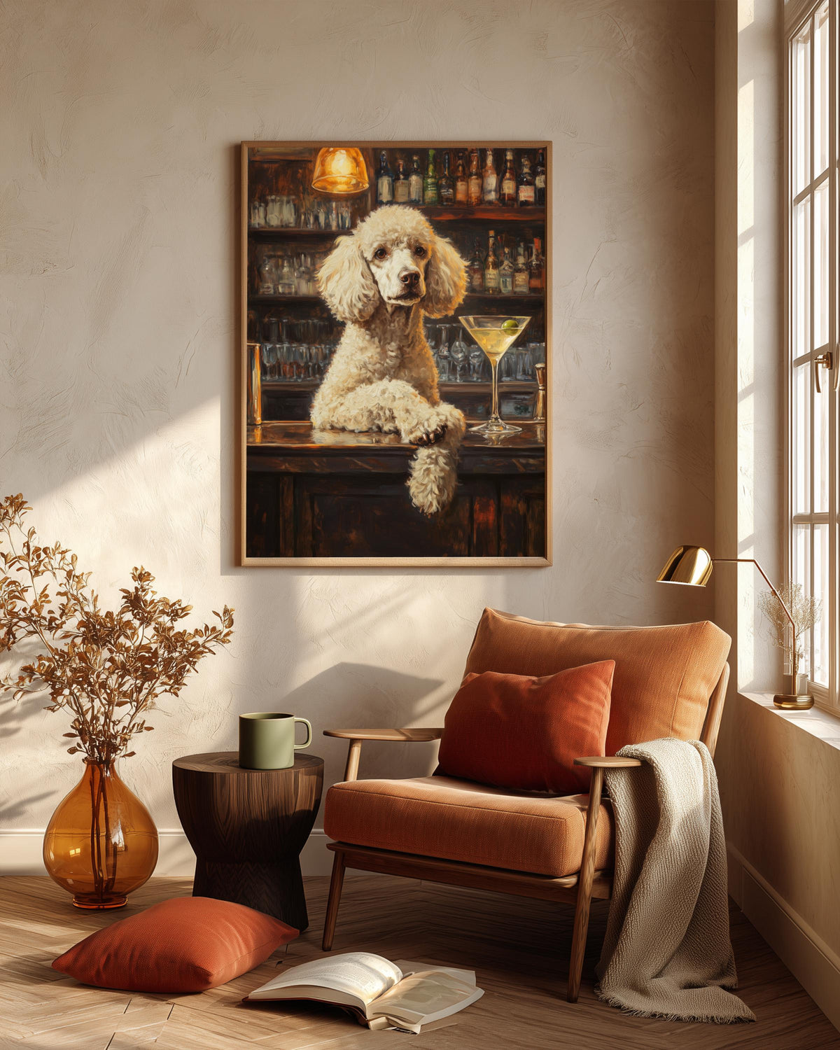 Oil-painting style whimsical pet print on cotton canvas, made to order