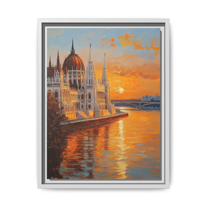 Budapest wall art framed canvas print in a white wood frame