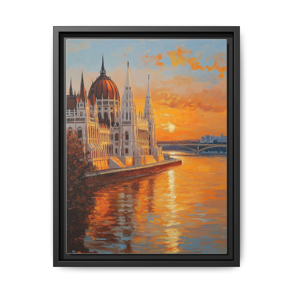 Budapest wall art framed canvas print in a black wood frame