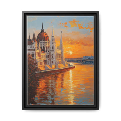 Budapest wall art framed canvas print in a black wood frame
