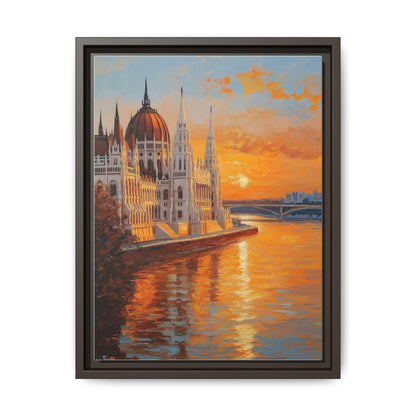 Budapest wall art framed canvas print in an espresso wood frame