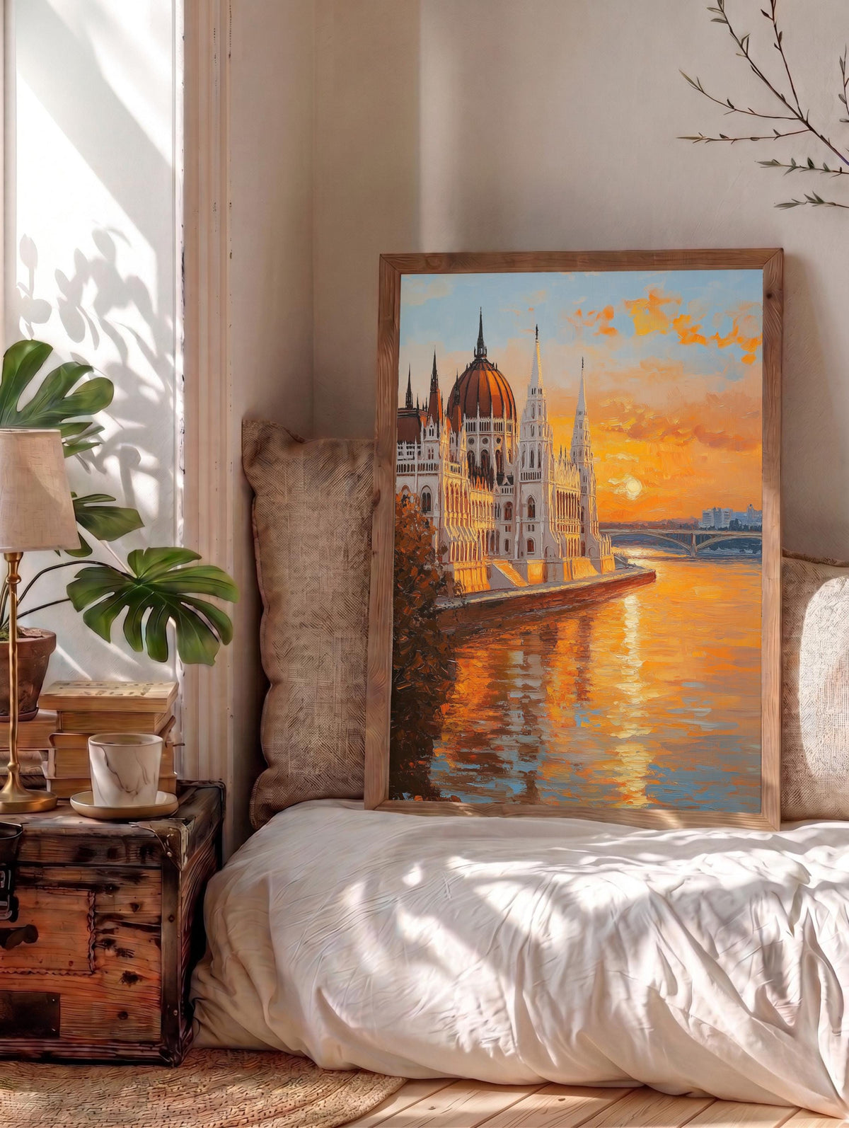 Hungary cityscape framed canvas art set in a solid wood frame, ready to hang