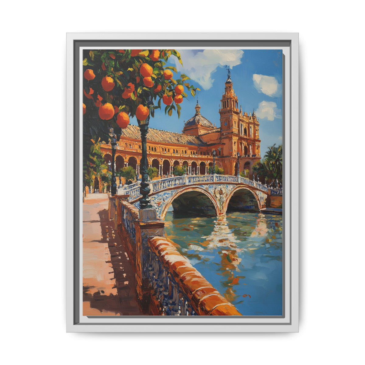 Seville wall art framed canvas print in a white wood frame