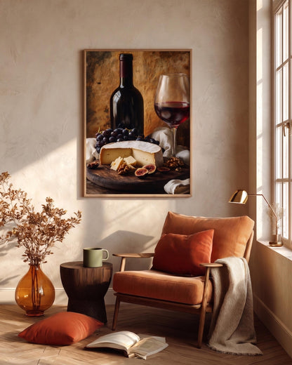 Oil-painting style board of Italian cheeses in warm amber tones, made to order