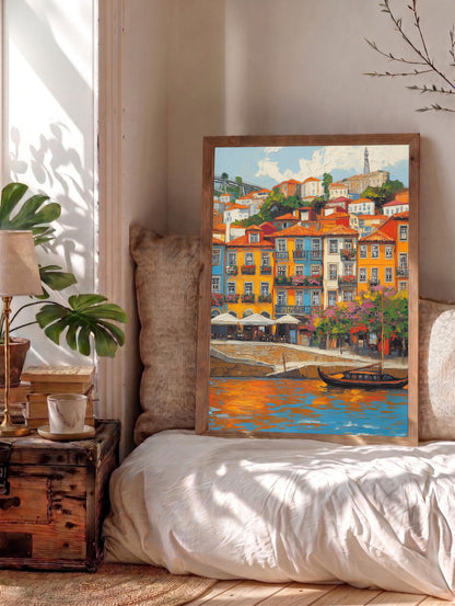 Oil-painting style cityscape printed on cotton canvas, made to order