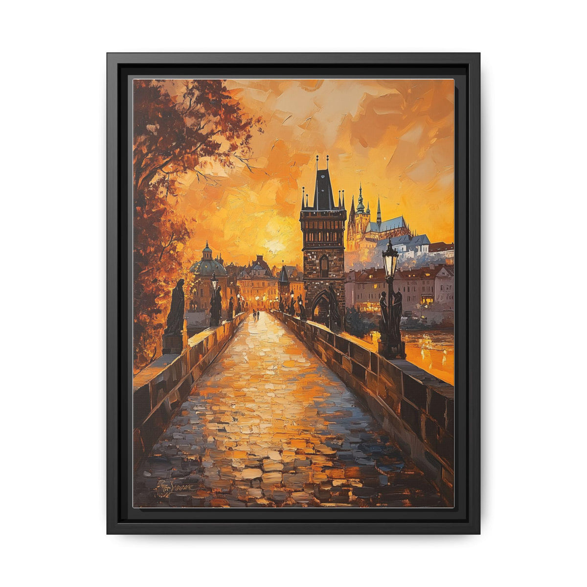 Prague wall art framed canvas print in a black wood frame