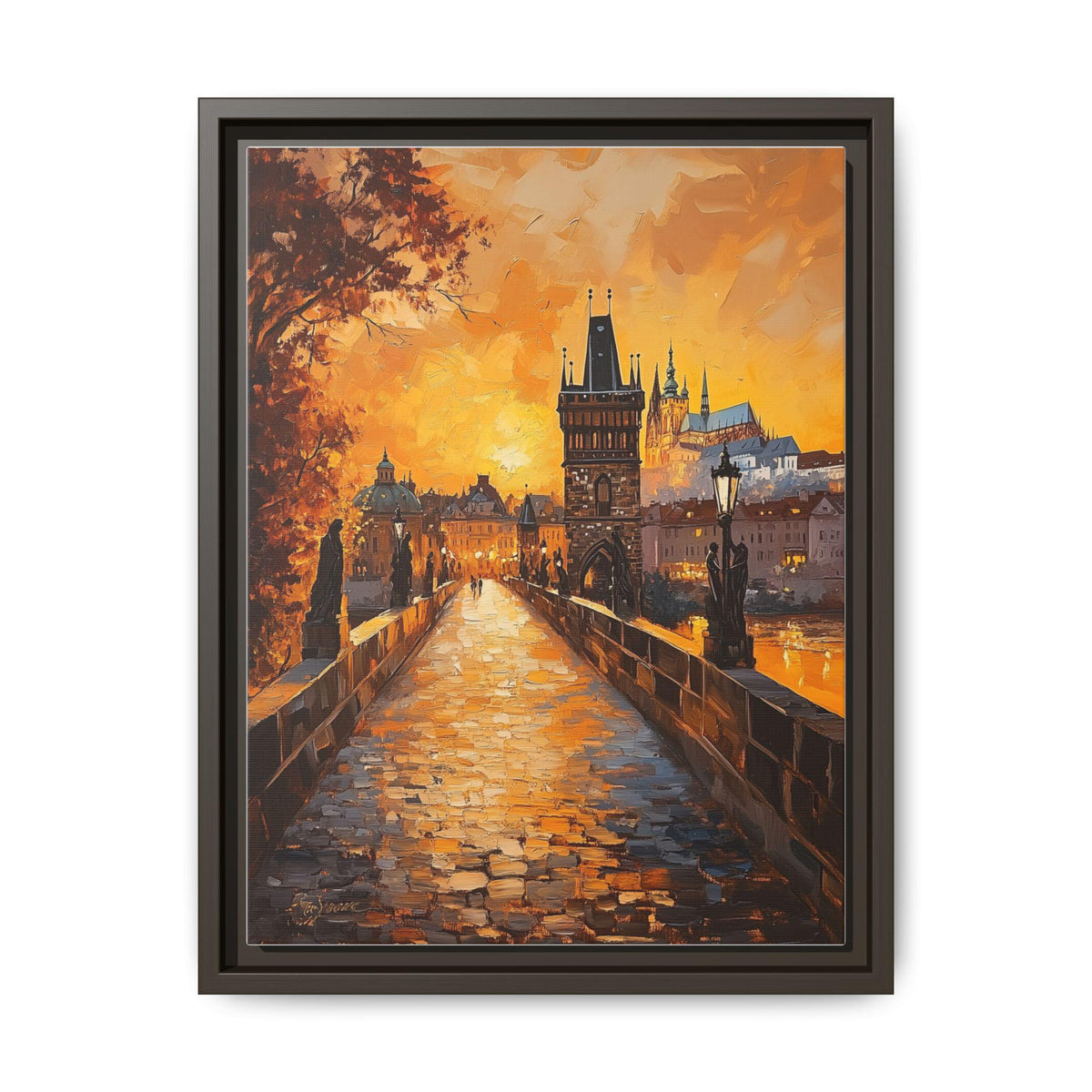 Prague wall art framed canvas print in an espresso wood frame