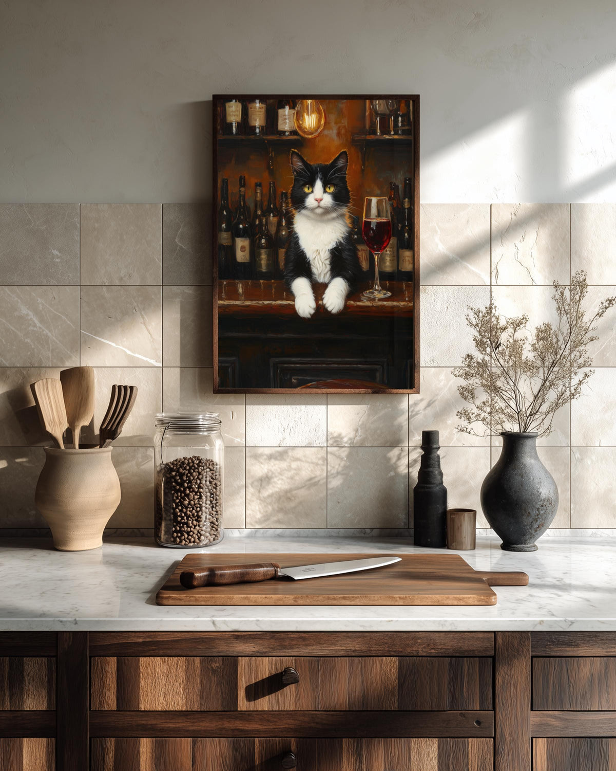 Tuxedo Cat Wine Bar Framed Canvas — view 14 of 20