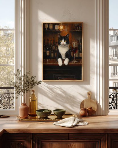 Cat framed canvas hand-framed in solid wood, ready to hang out of the box