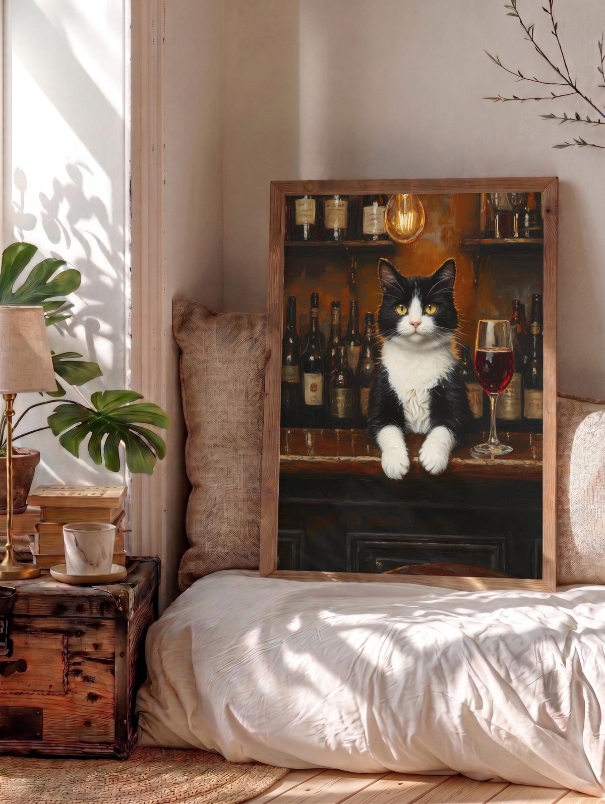 Tuxedo Cat Wine Bar Framed Canvas — view 13 of 20