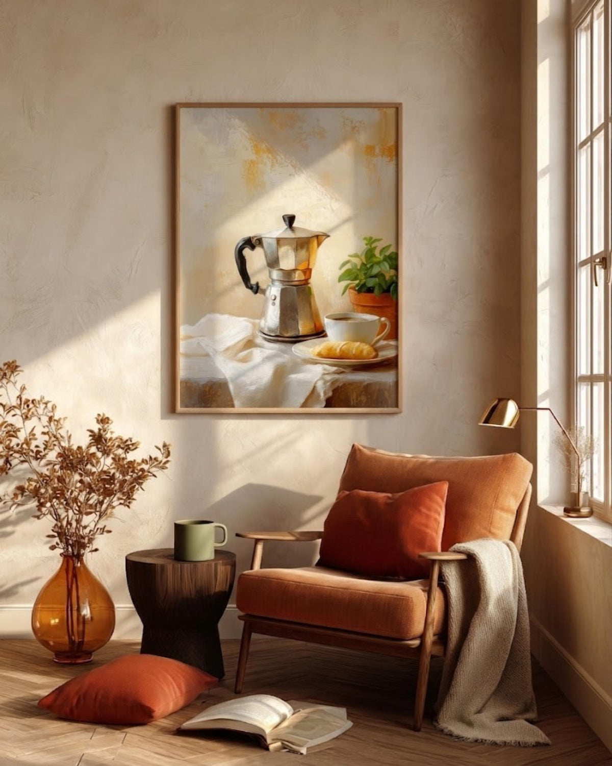 Espresso canvas print on cotton canvas, hand-framed in solid wood and made to order