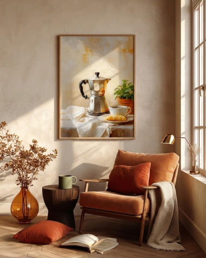 Espresso canvas print on cotton canvas, hand-framed in solid wood and made to order