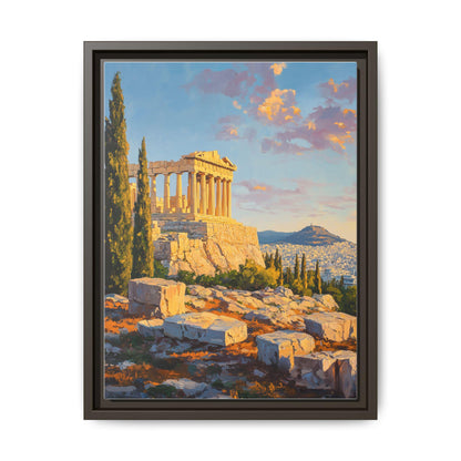 Acropolis wall art framed canvas print in an espresso wood frame
