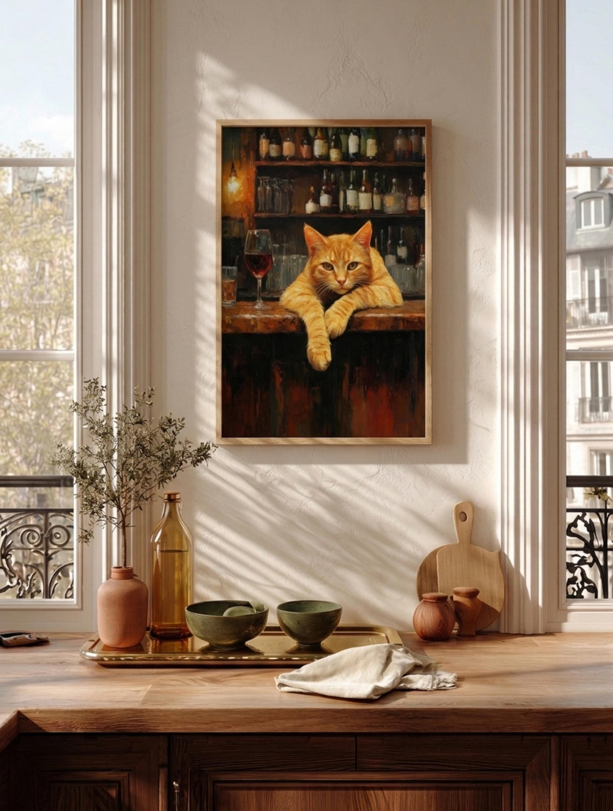Orange Tabby Cat Wine Bar Framed Canvas Print — view 6 of 20