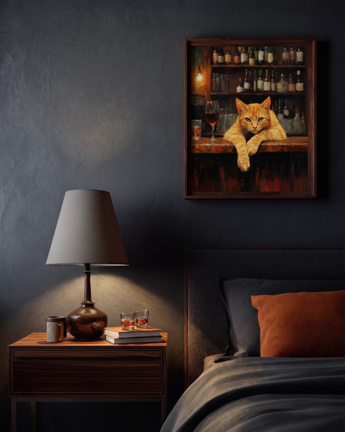 Orange Tabby Cat Wine Bar Framed Canvas Print — view 10 of 20