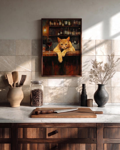 Orange Tabby Cat Wine Bar Framed Canvas Print — view 11 of 20