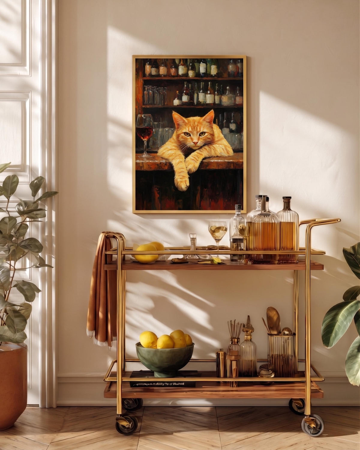 Orange Tabby Cat Wine Bar Framed Canvas Print — view 13 of 20