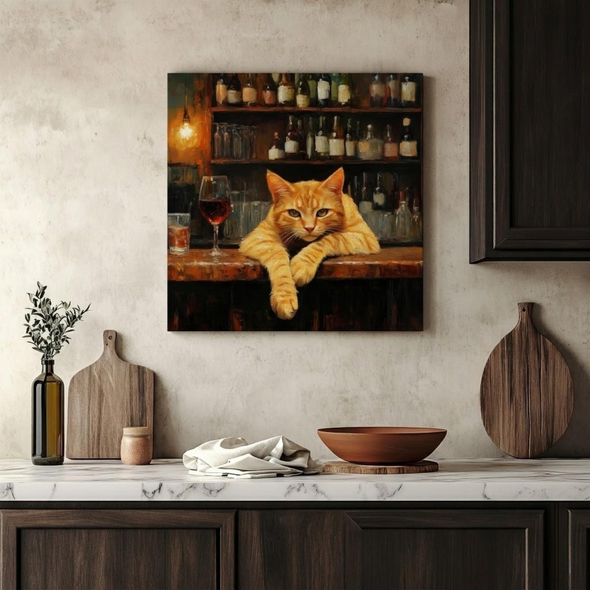 Orange Tabby Cat Wine Bar Framed Canvas Print — view 15 of 20