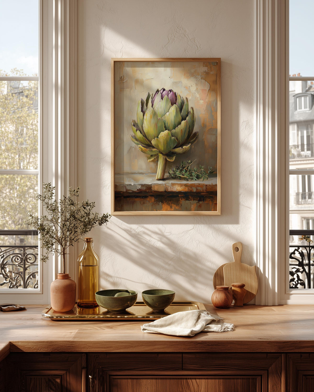 Kitchen vegetable framed canvas art set in a solid wood frame, ready to hang