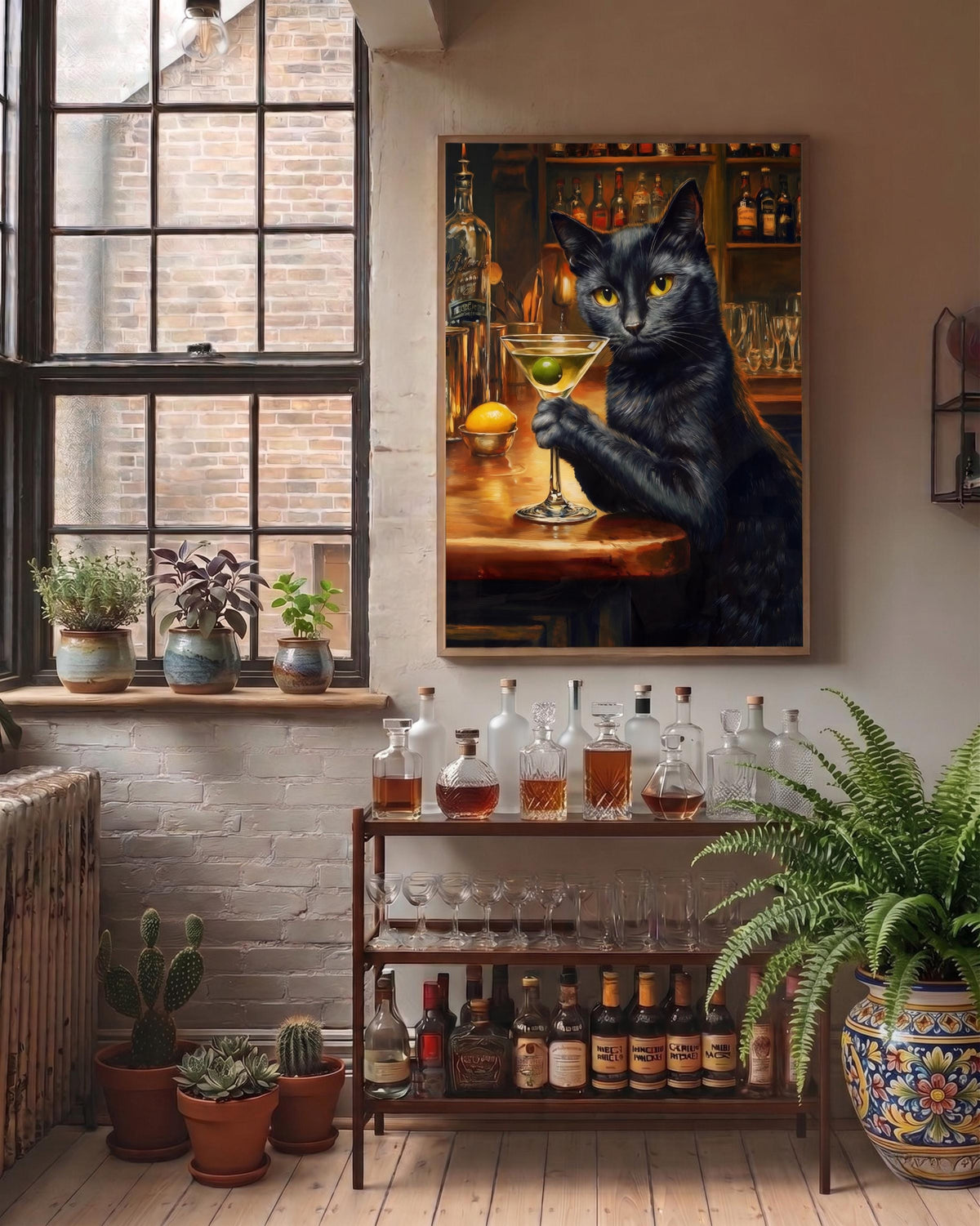 Black Cat Martini Framed Canvas — view 8 of 20