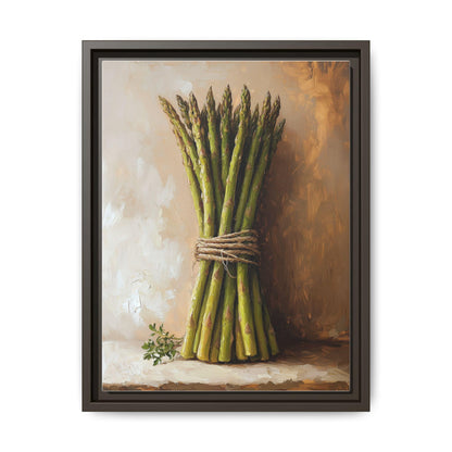 Asparagus wall art framed canvas print in an espresso wood frame