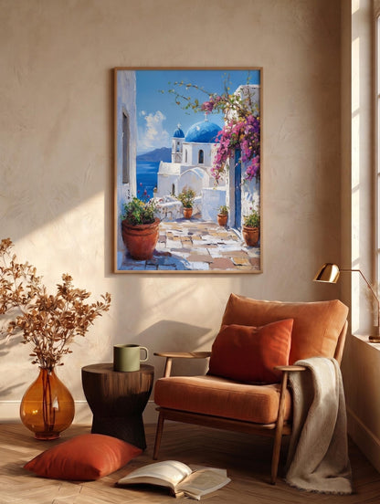 Oil-painting style Santorini art on cotton canvas, made to order by Cenzio Atelier