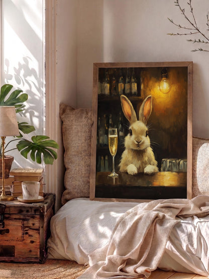 Whimsical animal framed canvas hand-framed in solid wood, ready to hang