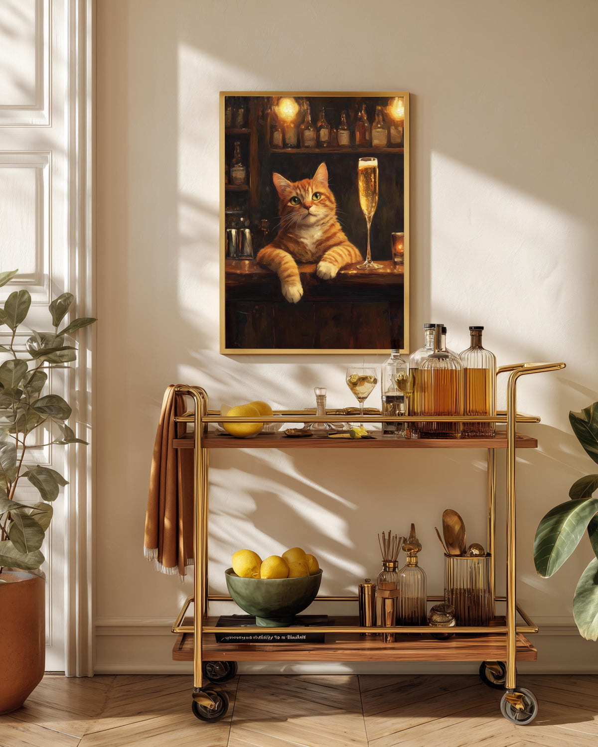 Ginger Cat Champagne Bar Framed Canvas Art — view 9 of 20