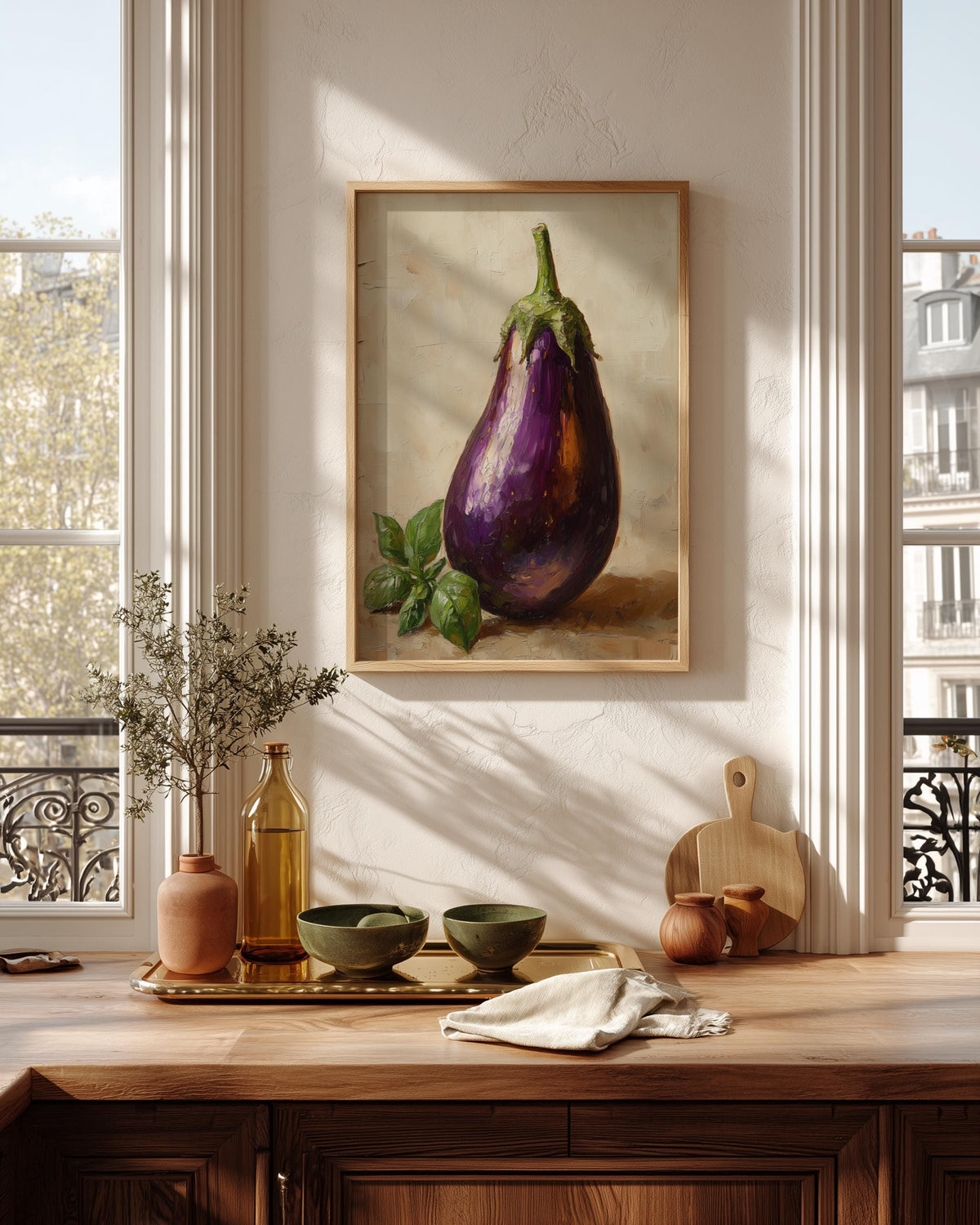 Eggplant framed canvas printed on cotton and framed in solid wood