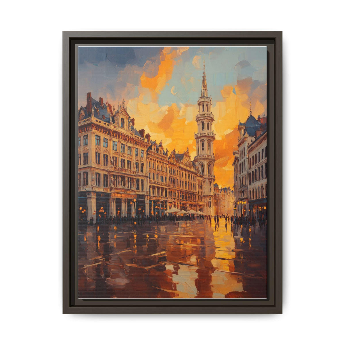 Brussels wall art framed canvas print in an espresso wood frame
