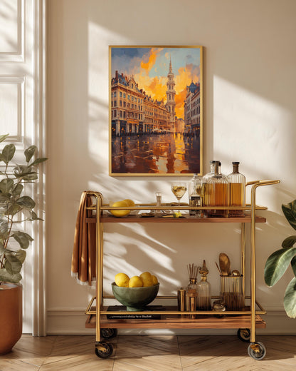 Oil-painting style Brussels facades printed on cotton canvas, made to order