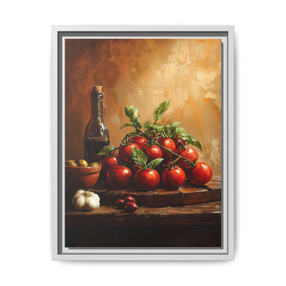 Tomato wall art framed canvas print in a white wood frame