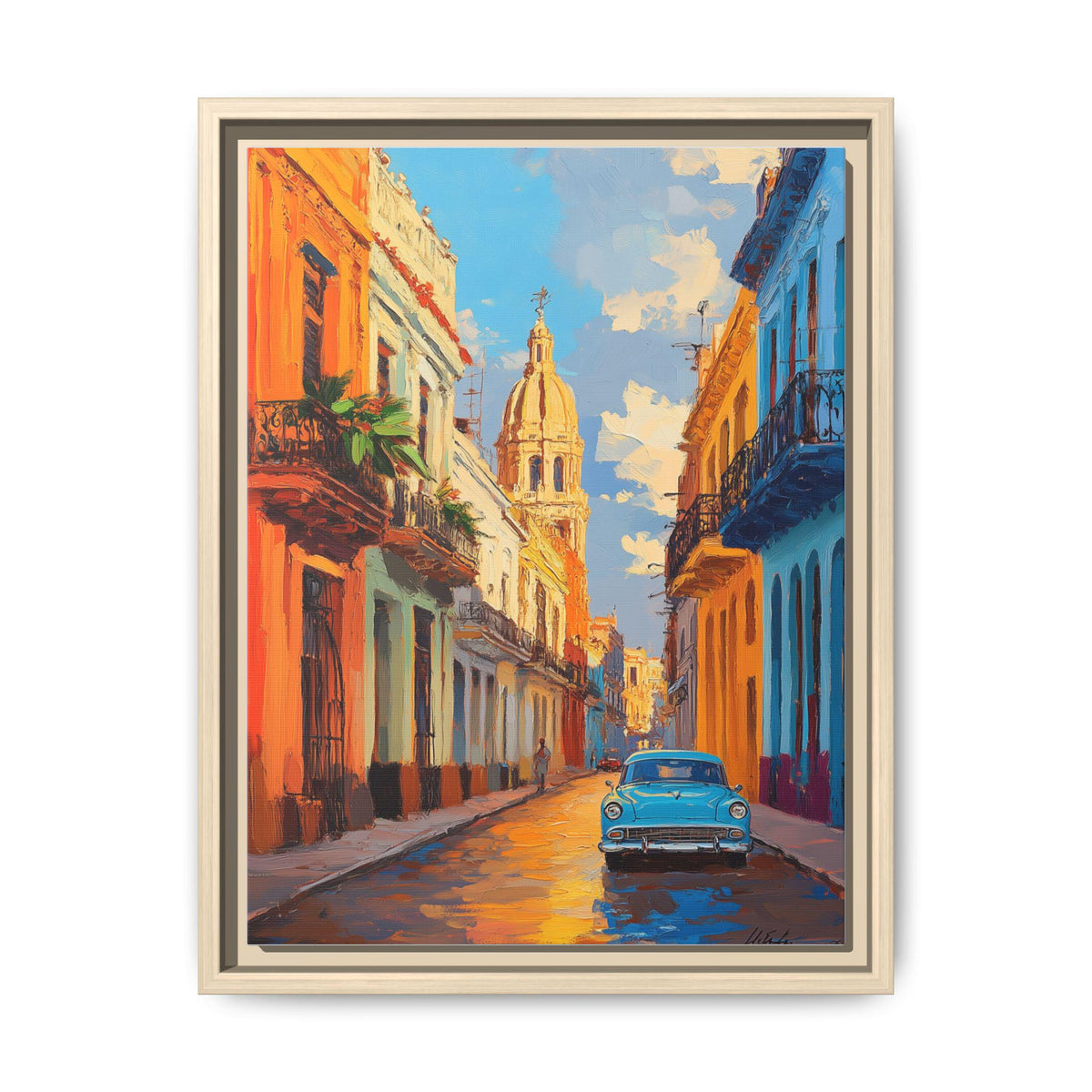 Havana wall art framed canvas print in a natural wood frame
