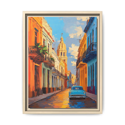Havana wall art framed canvas print in a natural wood frame
