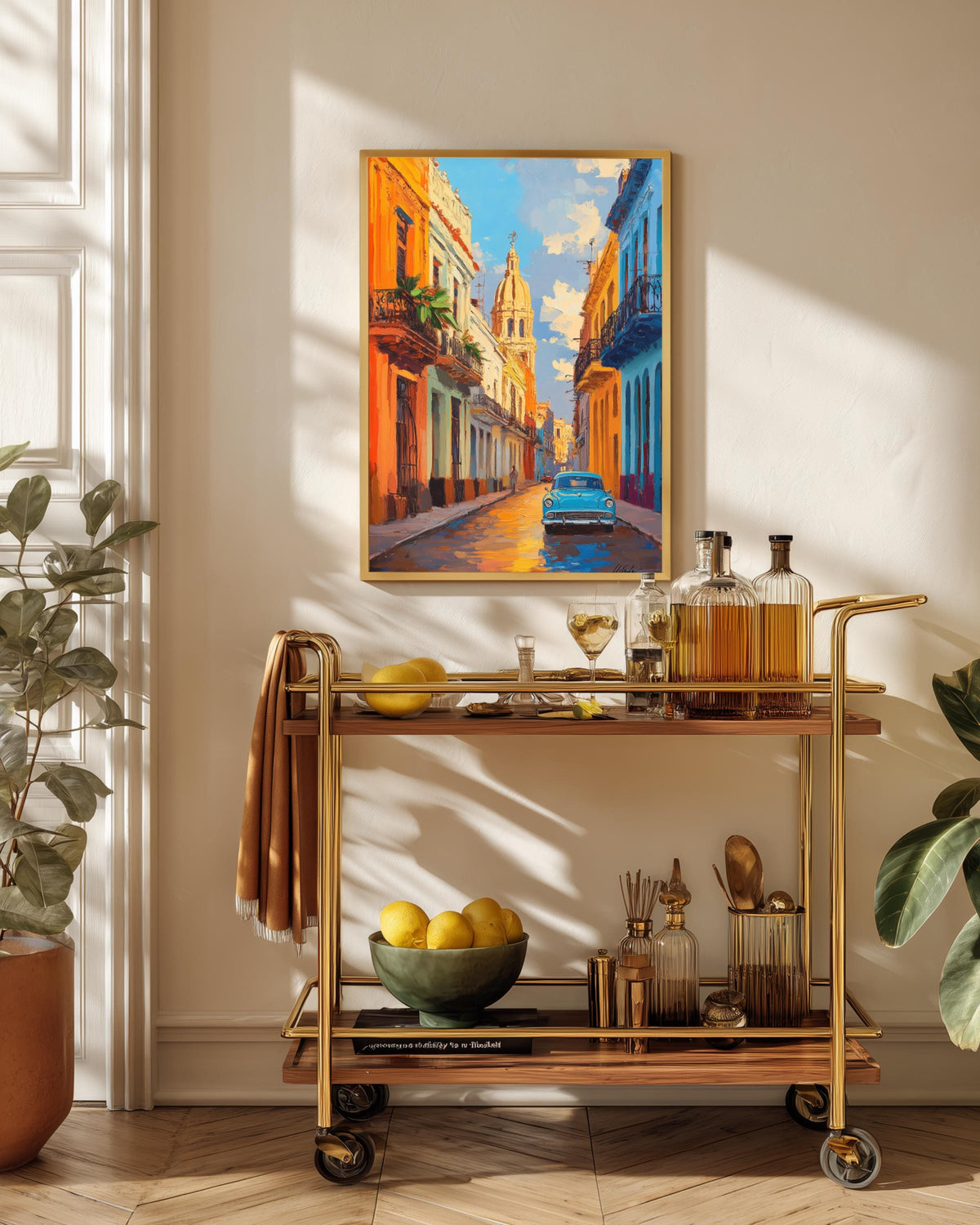 Oil-painting style Caribbean street scene, made to order and ready to hang