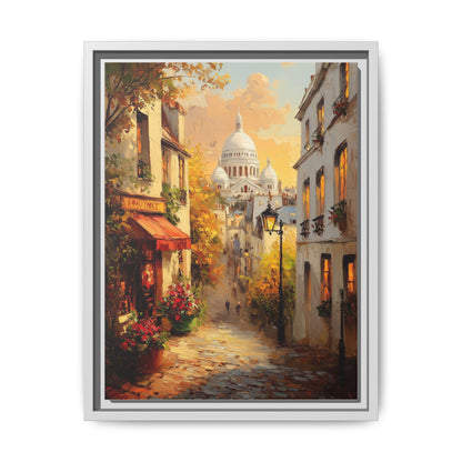 Montmartre wall art framed canvas print in a white wood frame