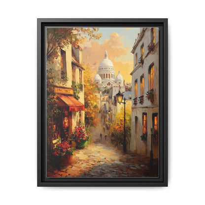 Montmartre wall art framed canvas print in a black wood frame