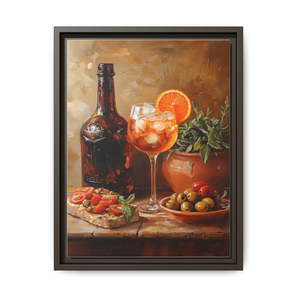 Spritz wall art framed canvas print in an espresso wood frame