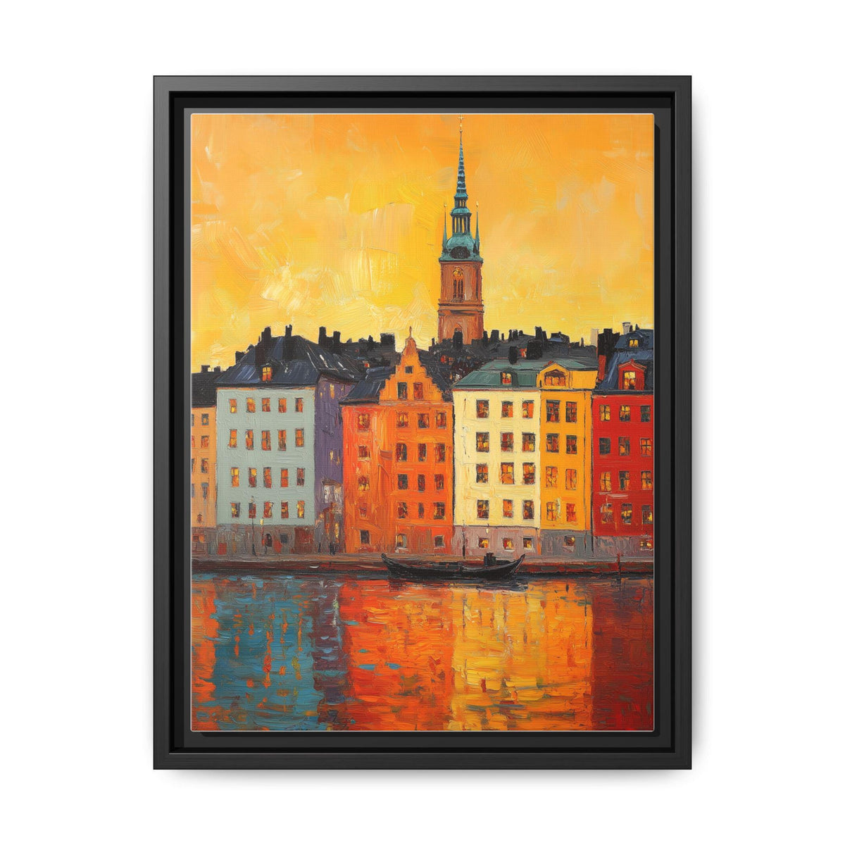 Stockholm wall art framed canvas print in a black wood frame