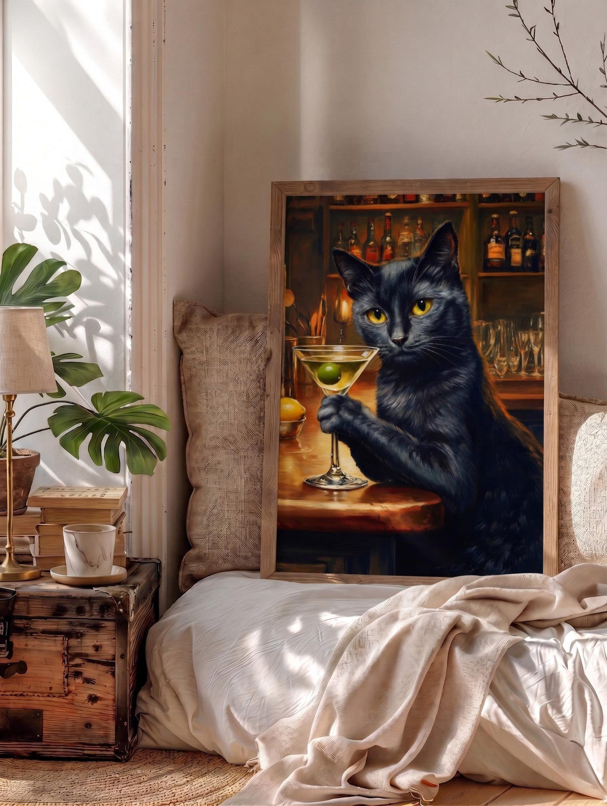 Cocktail hour framed canvas art set in a solid wood frame, ready to hang
