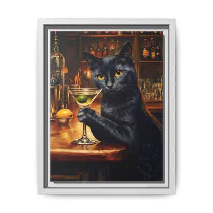 Martini wall art framed canvas print in a white wood frame