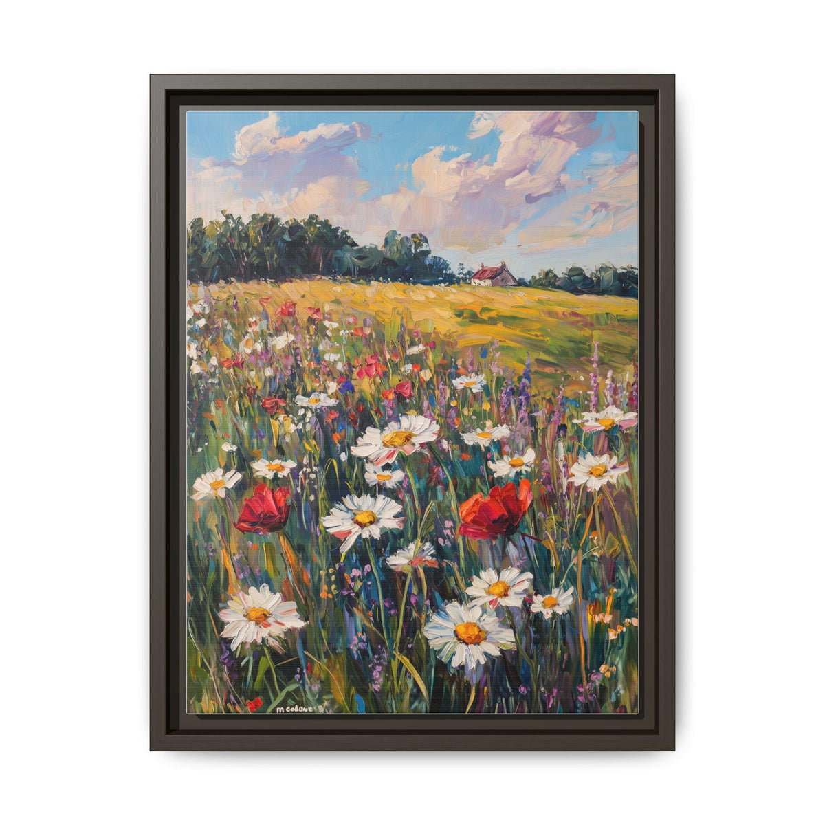 Wildflower wall art framed canvas print in an espresso wood frame