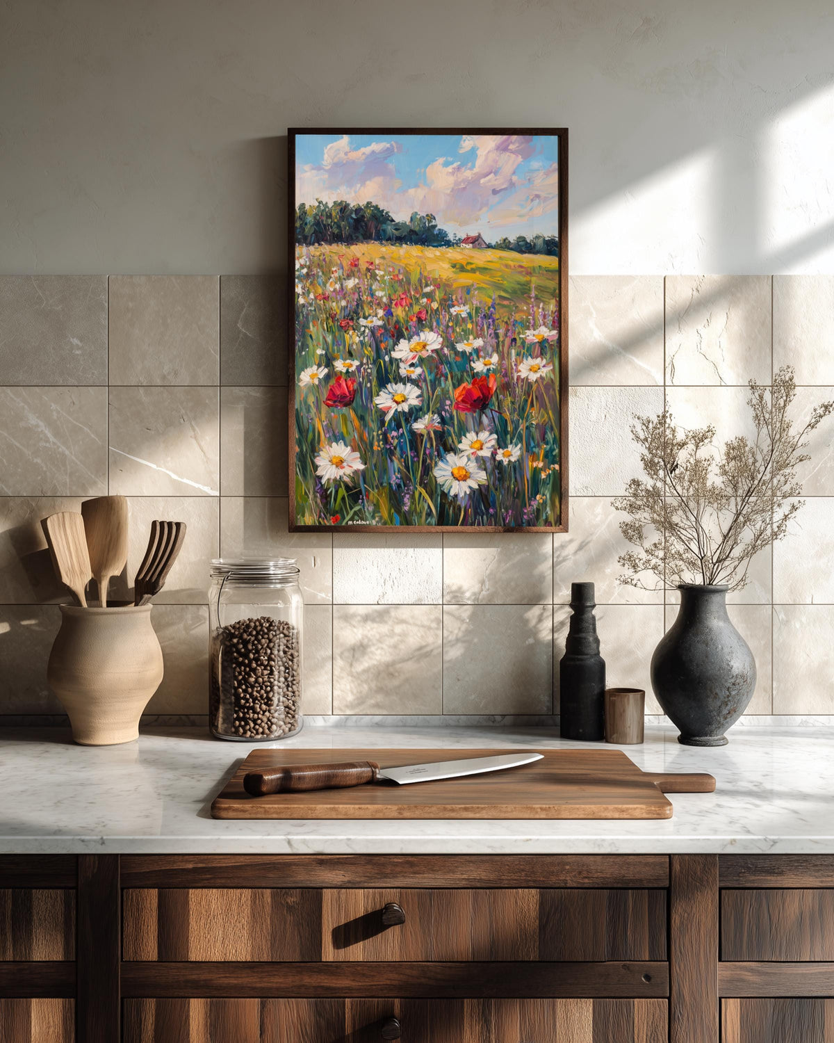 Wildflower Meadow Oil Painting Framed Canvas — view 12 of 19