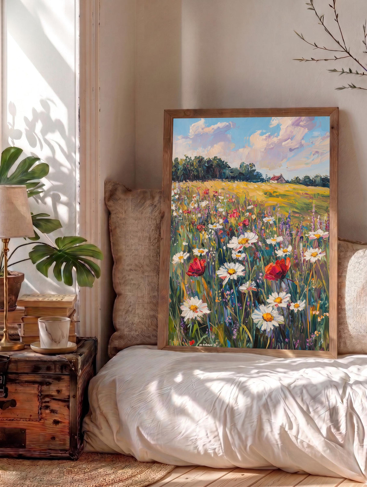Wildflower Meadow Oil Painting Framed Canvas — view 14 of 19